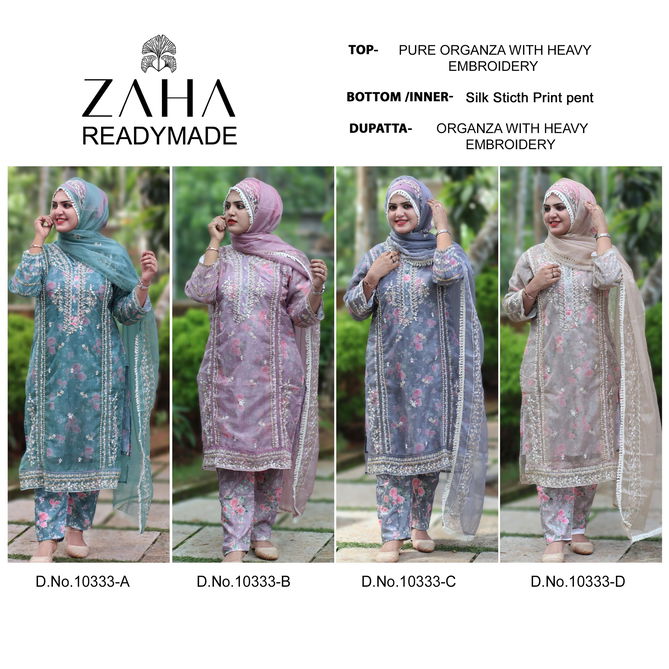 Zaha 10333 A To D Organza Embroidery Pakistani Readymade Suits Wholesale Online